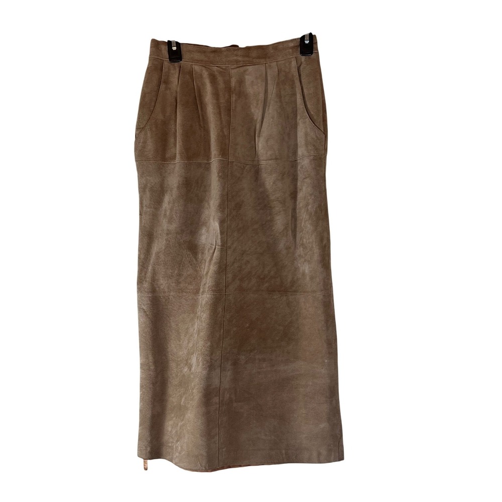 Vintage Granola Cottagecore Tan Steampunk Suede Paneled High Waist Skirt Size 8